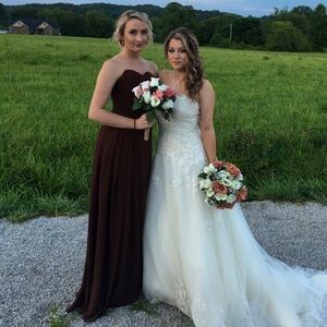 Sweetheart Style Chocolate Pleated Dress